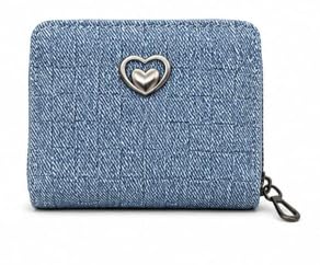 Compact Zip-Around Wallet Light Blue Heart Metal Emblem-image-48
