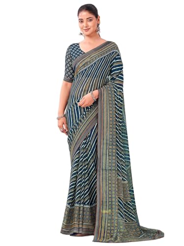 Image of SIRIL Women's Georgette Printed Saree with Unstitched Blouse Piece