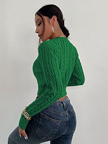Pull Cable Knit Crop femme vert L : fini les pulls d'hiver sans forme - 3