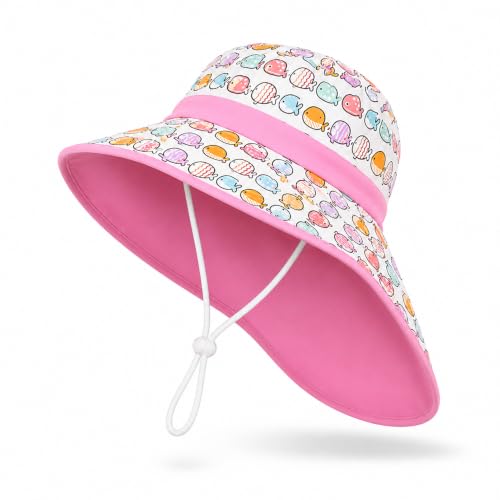Image of VRITRAZ Sun Protection UPF50+ Bucket Hat Toddler Summer Beach Play Hats with Neck Flap for Girl, Boy, Kids Summer Hat, Bucket Hat for Kids Ages 3-10 Years