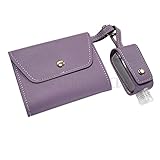 マスクケース (PUレザー製) 携帯用 マスク用 レザーケース マスク入れ 消毒液 ボトルホルダー バッグチャーム 革 携帯 収納 持ち運び (ライトパープル)