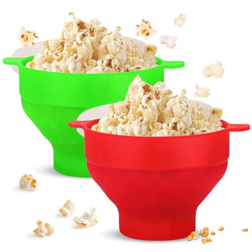 TAIZER 2 Piezas Contenedor de Palomitas de Maíz de Silicona Recipiente Palomitas Microondas Cuenco Plegable Silicona Popcorn maker Tazón de Palomitas de Maíz de Silicona Para Reuniones Familiares