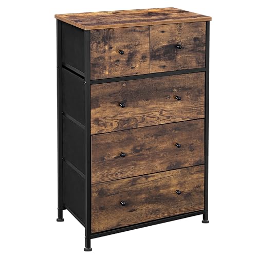SONGMICS Commode, Meuble de Rangement, avec 5 Tiroirs en Tissu, Style Industriel, pour Salon,...