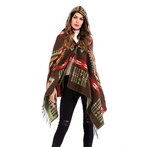 Weixinbuy LEIDADA Hooded Blanket Cloak Poncho Cape Outwear Autumn Winter Coat Shawl Tassel Bawing Sleeve Horn Button ponchos y capas mujer