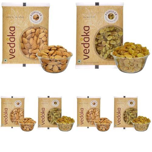 Image of Amazon Brand - Vedaka Premium Dry Fruit Combo | 400 Gram | 200 Gram Each - Almonds & Raisins (Pack of 3)