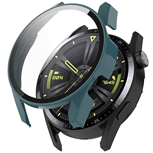Miimall Case Compatible with Huawei Watch GT 3 46mm Tempered Glass Screen Protector
