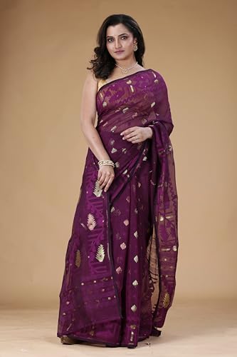 Image of OISHANI SAREE GHOR Women's Traditional Bengal Cotton Silk Soft Jamdani Saree - Authentic Design and Quality - No Blouse Piece