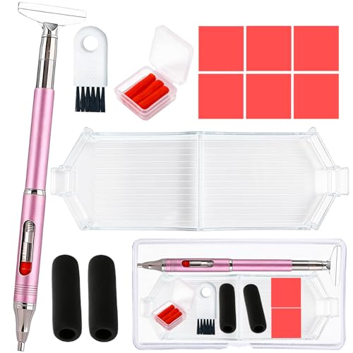 ZYNYXY 14PCS Diamond Art Pens Kits Self-Stick Drill Pens Refillable Wax Pen with Metal Correction Diamond Art Accessories Tray for Nail & 5D DIY Diamond Painting (Pink-Purple)