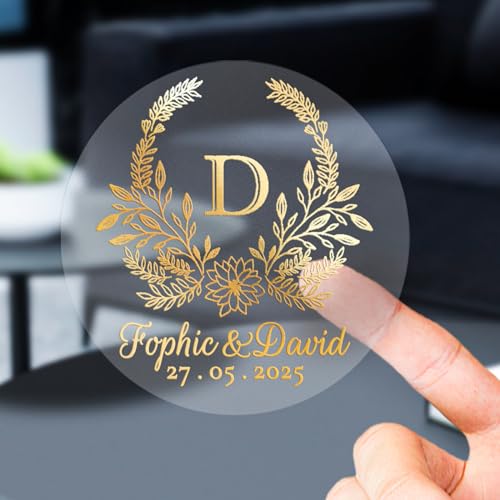 Adhesivos personalizados, transparentes, lámina dorada, personalizables, para logotipos de empresas y nombres, fiesta de cumpleaños, cajas de productos para bebés, regalos de boda, pegatinas de