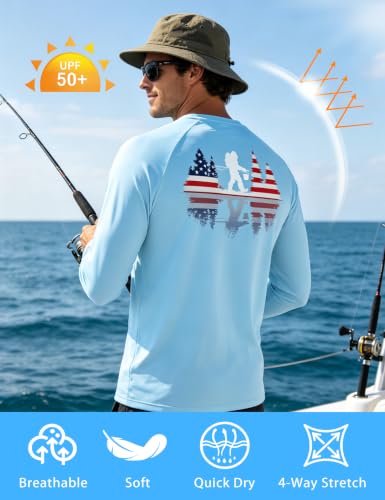 Twekfish Men's UPF 50+ Fishing Shirt, Long Sleeve UV Protection Sun Shirt, Quick Dry Rash Guard Tee for Hiking Running, Flag Bigfoot Graphic — view 4