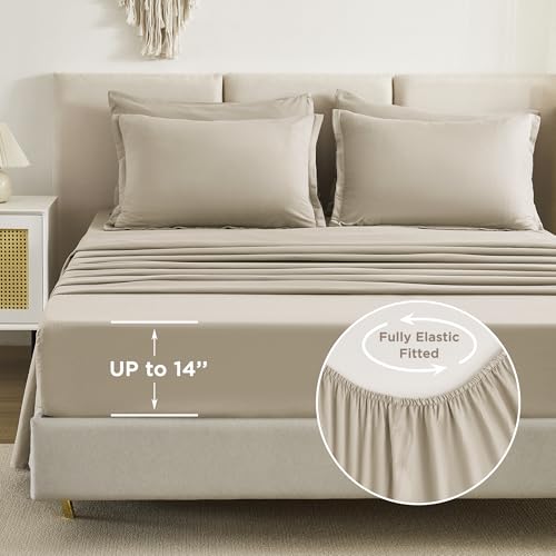 Litanika Super King Comforter Set Oatmeal - 7 Pieces Bed in a Bag Oversized King Bedding Comforter Sets, Solid Lightweight Bed Set with Comforter, Sheets, Pillowcases & Shams