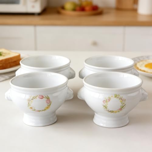 Image of Cinf Lion Head Ceramic Bowls Set of 4, 12 oz Soup & Cereal Bowls