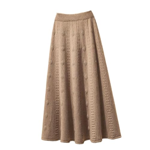 Women Fall Winter Knitting Long Skirts Elegant High Waist Skirt Elastic Soft Midi Skirts Khaki L