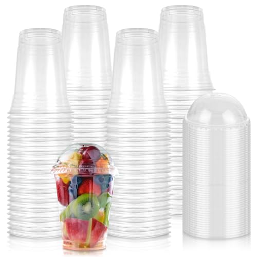 STARVAST 100 Stück Smoothie Becher To Go 473 ml Smoothie-Becher mit Kuppeldeckel Wiederverwendbare Tassen Plastik Becher mit Deckel für Milchshakes Smoothies Eiskaffee Slusly und Bubble Tea