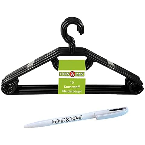 DIES&DAS 10-500 Stück || Made in EU || schwarz oder weiß Kunststoff Kleiderbügel Kugelschreiber Cover