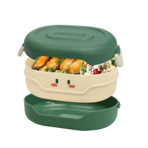 Bento Lunch Box For Kids, Leak Proof, 2 Grid Heat Insulation Design Portable Lunch Box Kids，Bpa Free Bento Lunch Box, Microwave Safe Meal Prep Container (Green) #TOP1