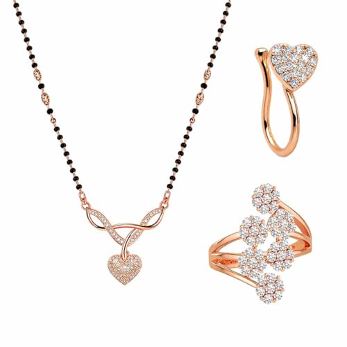 Image of Nilu's Collection American Diamond Rose Gold Plated Designer Mangalsutra Pendant for Girls and Women (With Chain) (Style 1)