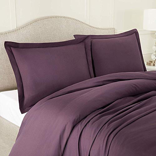 100% Egyptian Cotton 3Pc Comforter Duvet Set, King Size - 3Pc (1Pc Comforter Duvet Cover + 2Pc Pillowcases), Hotel Quality 800 Tc, 600 Gsm,Purple Eggplant, (90"X102") #TOP2