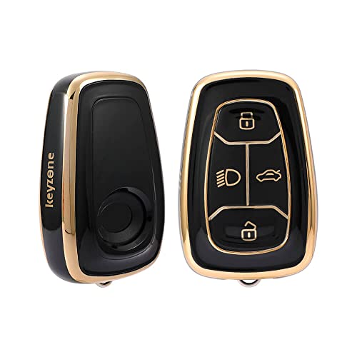 Image of Keyzone TPU Car Key Cover Compatible for: Nexon, Harrier, Tigor BS6, Tigor EV, Safari 2021, Altroz, Safari Gold, Gravitas, Punch Smart Key (Gold Black)