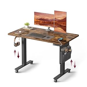 VASAGLE Höhenverstellbarer Schreibtisch elektrisch, 60 x 120 x (72-120) cm, stufenlos verstellbar, Memory-Funktion mit 4 Höhen, vintagebraun LSD172X01