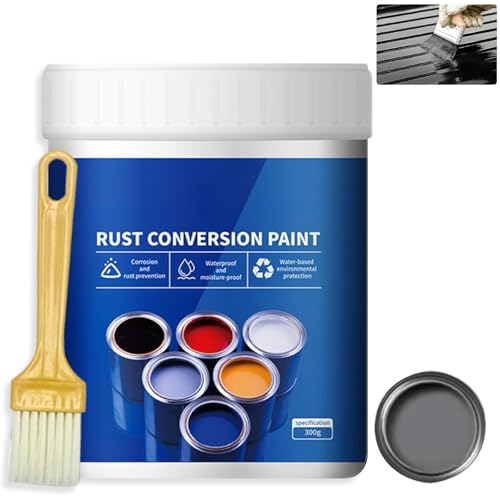 Weatherproof Rust Converter Paint For Metal,Rust Remover for Metals and Primer,Water-Based Industrial Anti-Rust Metallic Paint with Brush (Gray)