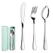 Travel Utensils with Case,SAOHYPEI Portable Silverware Set for Work, 4-Piece Stainless Steel Portable Cutlery Set,Lunch Box for Camping Work School, Include Fork Spoon Knife, Dishwasher Safe,Silver