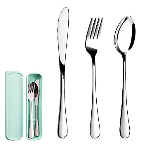 Image of SAOSHYPEI Portable Utensils Set with Case, 4-Piece Stainless Steel Reusable Silverware Set, Travel Flatware Cutlery Set for Camping, Lunch Box, Office, Picnic, Dishwasher Safe