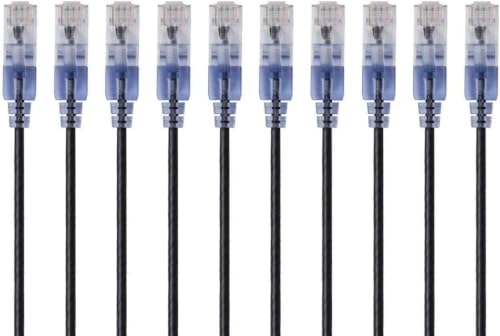 Monoprice Cat6A Ethernet Patch Cable -Snagless RJ45, 550Mhz, 10G, UTP, Pure Bare Copper Wire, 30AWG,Black - SlimRun Series, 20 Feet (Pack of 12)