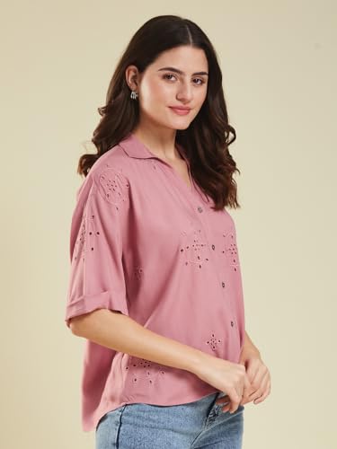 Image of J TURRITOPSIS Women's Cotton Blend Embroidered Stylish Shirt