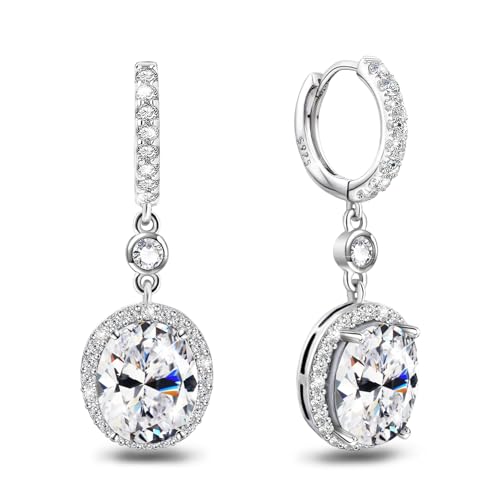Hoop Earrings with Charms for Women Trendy - Sterling Silver Hypoallergenic Loop Earrings with Dangling Oval Cubic Zirconia Huggie Bridal Earrings with Dangle Classic Fashion Earring Christmas Gifts