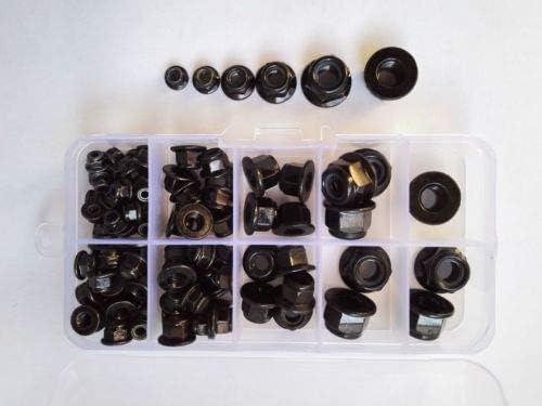 Generic 100PCS M3 M4 M5 M6 M8 Stainless Steel Flange Locking Nut Assortment Set Black