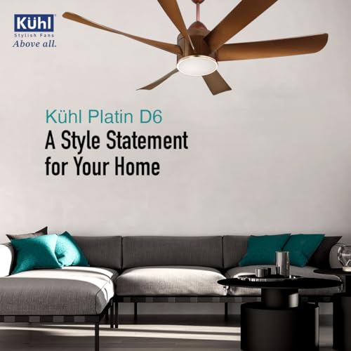 Image of KUHL Platin D6 1200 mm BLDC 65% Power Saving BLDC Ceiling Fan with Remote |BEE 5 Rated & ISI Marked| Down Light | 38W |Low Noise|IoT - Operate via Mobile & Alexa | Reverse Mode|Free Installation|Brown
