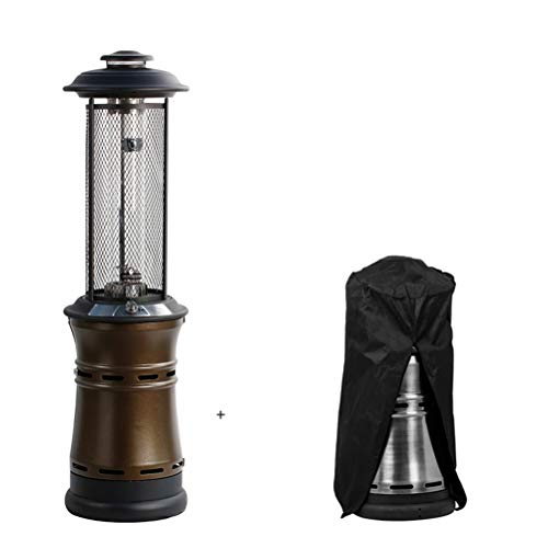 Calentador de gas para patio, calentador de pie para exteriores de 74 pulgadas con apagado automático, sistema de encendido fácil, ruedas y depósito de base