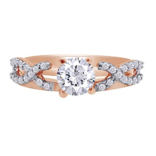 0.38 Carat Round White Cubic Zirconia Infinity Enhancer Guard Ring 14K Rose Gold Over Sterling Silver Ring Size-8