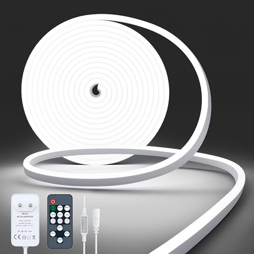 NELUX Neon Ruban LED Exterieur 5m, Bande Lumineuse LED Etanche Blanc Froid 6500K, Bandeau Néon Tube Flexible Murale, Enseigne Lumineux Decoration Chambre....