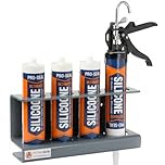 Amberquip Silicone & Sealant Tube Holder – PVC Van & Wall Mounted Storage Rack | Rustproof Mastic Cartridge Organiser for Workshop, Garage, Plumbers & Trade Vans. Grey. (Gun & 3 Tube Holder)