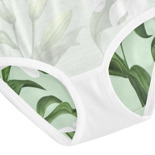 Painted White Lilies Sage Green Toddler Underwear Custom 2t Cotton Girl Panties Cute Print Briefs Undies Kids 5
