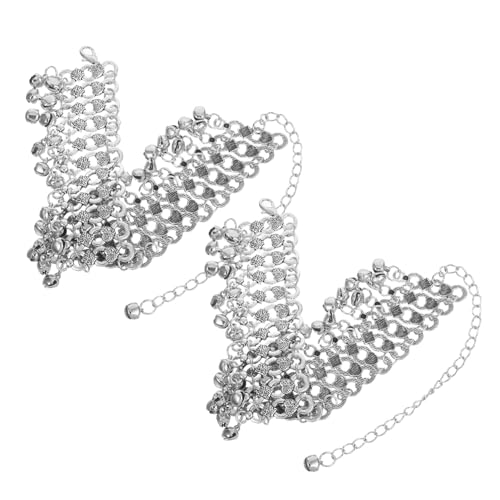 Tobillera de cadena ajustable para mujer con campanas vintage de metal plata