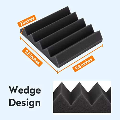 36 Pack Hertber Acoustic Foam Panels, 9.8''X 9.8''X 2'' Wedge Soundproof Foam, High Density Acoustic Foam, Sound Proofing Panels For Walls #TOP1