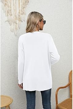 Yommay Gebreid damesvest, los, casual, lichtgewicht, dames, lange mouwen, V- hals, gebreide trui met zakken, Koffie, L