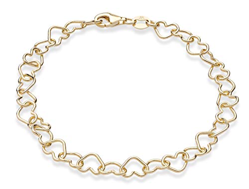 Miabella 18K Gold Over Sterling Silver Italian 7x5mm Rolo Heart Link Chain Bracelet for Women 6.5, 7, 7.5, 8 Inch 925 Made in Italy (6.5 Inches (extra small))