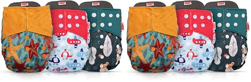Image of LuvLap Reusable Baby Cloth Diapers Combo Pack of 6 (3 Shell + 3 Pads) Double Leak Guard, High Absorption, Stain-Proof Comfort & Protection, 3m+, Rash Free, Adjustable Waist & Height with Snap Buttons
