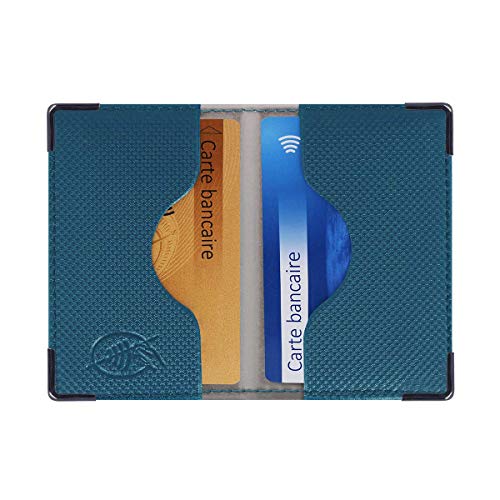 Color Pop® Etui 2 Cartes bancaires blindé (Anti-RFID) - Fabrication française - Protection des données bancaires (Bleu Pétrole - PVC Silver) - 9,7 x 6,5 x 0,5 cm