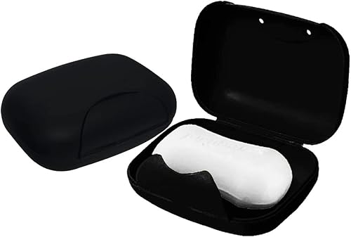 Vonpri Contenedor de jabón, estuche portátil para baño y cocina (color negro, 2 piezas)