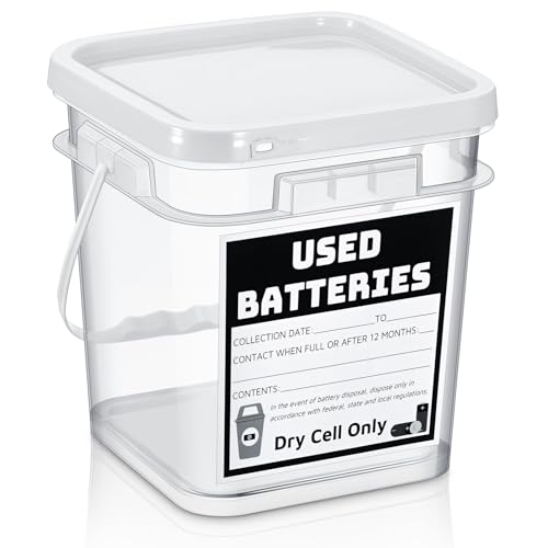 Baderke Battery Disposal Container Battery Recycling Container 1.32 Gallons Capacity Dry Cell Storage Recycling Bin with Label (White,Square)