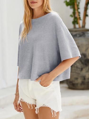 Image of Cicy Bell Womens Half Sleeve Sweaters Oversized Boat Neck Knitted Pullover Sweater Trendy Casual Loose Fit Fall Tops