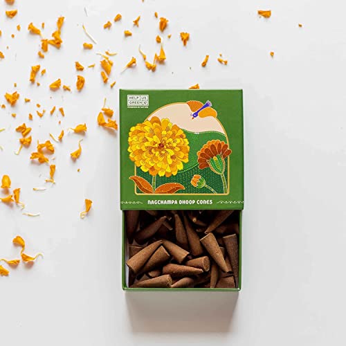 Image of Natural Incense Fragrance Mogra and Nagchampa Dhoop Cones with Holder (80 pcs) | Havan for Pooja, Home & Festivals I Natural Guggal /Loban Original |Pack of 2 (40 Cones /Pack)