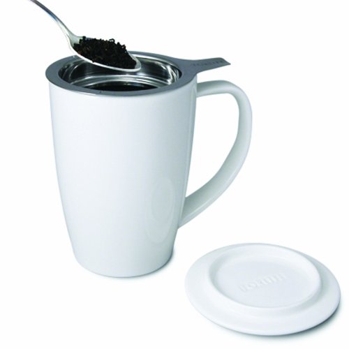 FORLIFE Curve Tall Tea Mug with Infuser and Lid 15 ounces, White