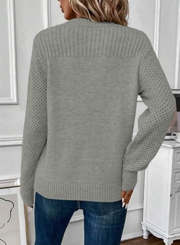 Image of EVALESS Womens Sweaters Casual Long Sleeve Crewneck Knit Lightweight Hollow Out Crochet Sweater Pullover Tops