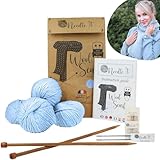 Needle It® - Komplettes Strickset für Anfänger mit Stricknadeln - Strickschal aus Wolle - Geschenkidee (Himmelblau)
